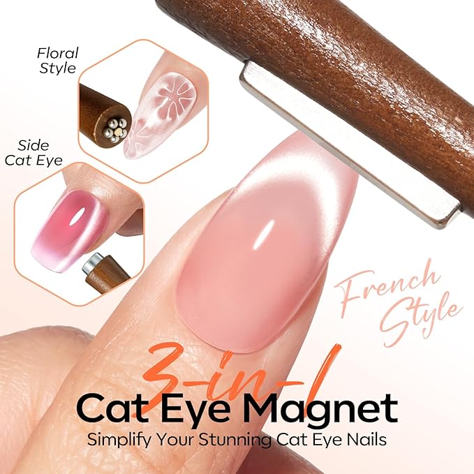 modelones Cat Eye Magnet for Nails, CatEye Magnet Tools Heart&Hole Square Powerful 3-in-1 Magnetic Pen Double Head Lollipop Magnet for Gel Polish Heart French Moon Floral Effect Valentine's 10PCS
