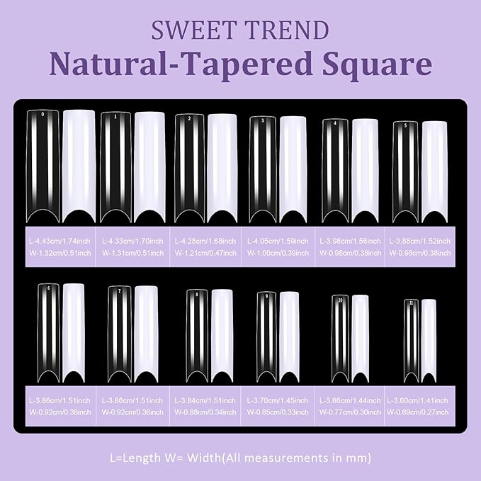 Fake Nail Tips White Clear: Sweet Trend No C Curve Tapered Square Nail Tips for Acrylic Nails - 480Pcs 12 Sizes Extra Long Straight Nail Extension Kit - with Glue Remover & Glue Acrylic Clippers Set