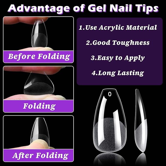 LoveOurHome 750pc Medium Ballerina Nail Tips Clear Fake Nails Ballerina Gel Nail Tips Full Cover Acrylic Nails Clear Press on Nails Medium False Nail 15 Sizes Fingernail for Gel Nail Extension