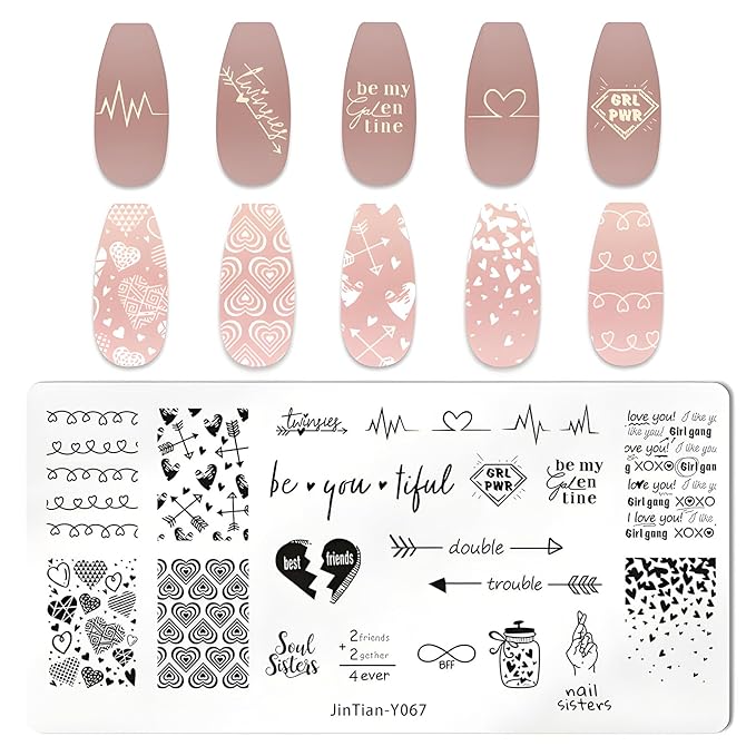 7pc Nail Stamping Plate Kit Butterfly Letter Heart Nails Stamp Plate Geometic Flower Nail Art Template Stencil Fingernail Polish Stamps Plates Set Stamper Scraper French Tips Nails Design Tools