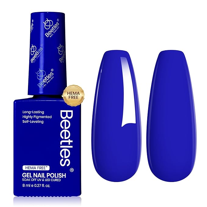 Beetles Blue Gel Nail Polish- Hema-Free Gel Nail Polish High Gloss Soak Off Eternal Navy Royal Dark Blue Nail Polish Nail Art Manicure Salon Same Color Bottle