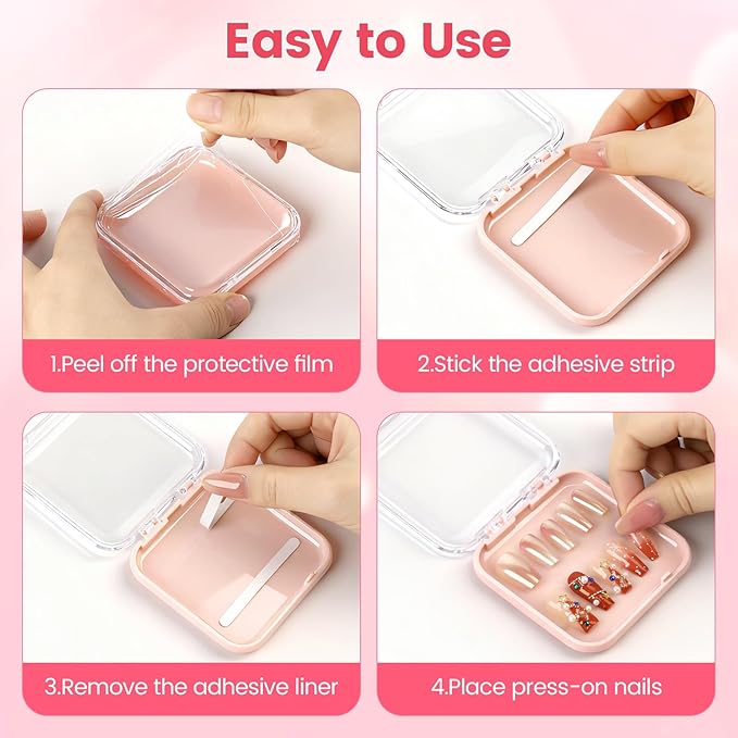 15 Pcs Press On Nail Packaging Box Press on Nail Storage Box for Press Ons with 90 Pcs Adhesive Double Sided Tape for Fake Nail Storage Case Nail Display Nail Salon Supplies (Pink)