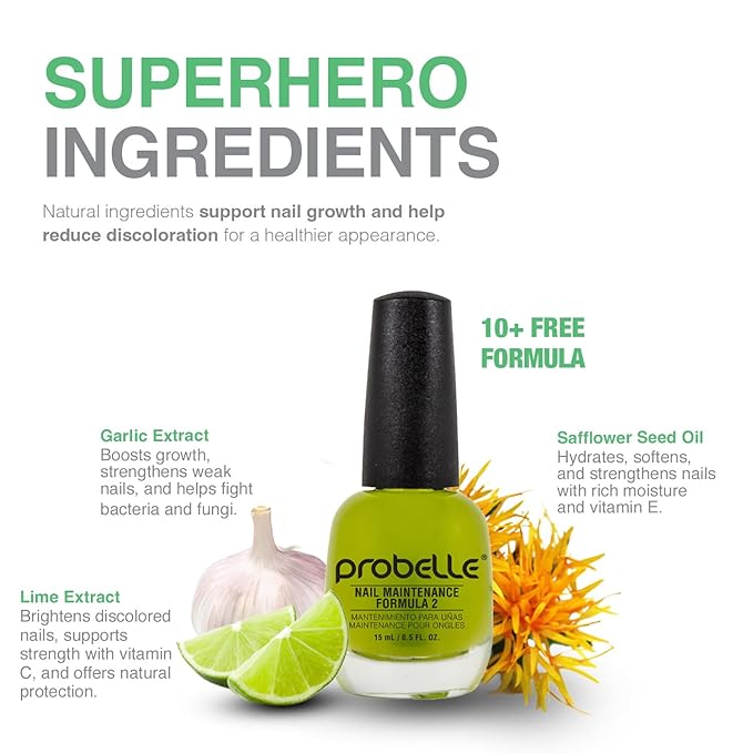 Probelle Nail Maintenance Formula 2, Nail Hardener and Strengthener for soft, brittle, and splitting nails - Reinforces, protects, conditions, strengthens, grows fingernails 5 fl oz/ 15 mL