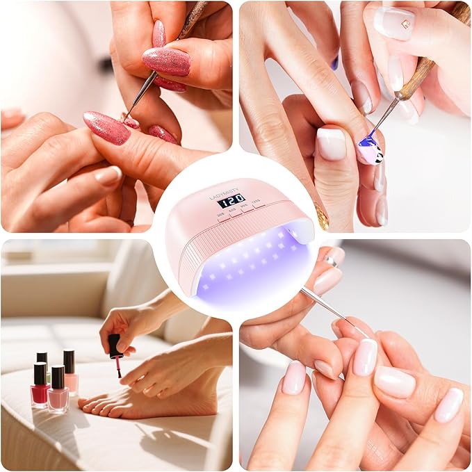 UV Nail Lamp - Fast Drying, UV Light for Gel Nails with 30 Dual Lamp Beads, 4 Timer, LCD Display, Energy Efficient LED Nail Light for Home & Salon Pink