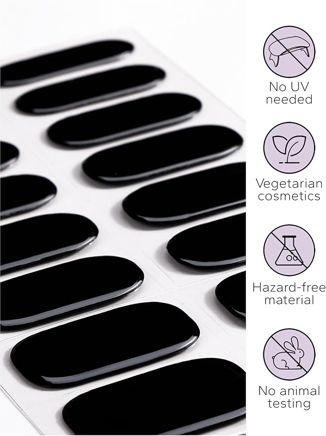 Nail Polish Strips – 32PCS UV Free Salon Quality Wraps, Long Lasting Gel Nail Stickers for Women (Nightshade Black)