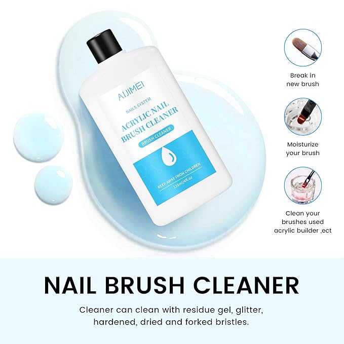 AIJIMEI 120ml Acrylic Liquid Monomer & Nail Brush Cleaner 120ml for Quick Cleaning Acrylic Powder Nail Brushes and Nail Extension Acrylic Nails for Acrylic Nail Kit DIY Home Nail Salon