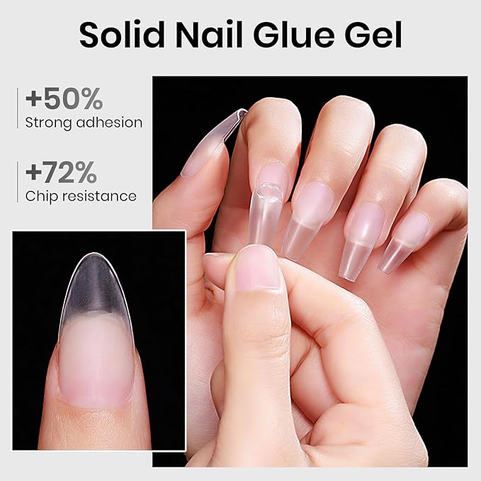 MIZHSE Solid Nail Glue Gel for Press on Nails, 18g 3 in 1 Nail Glue Gels for Fake Nails Strong Adhesive Solid Gel Rhinestone Glues U V LED Lamp Cured Needed Nail Salon Home DIY