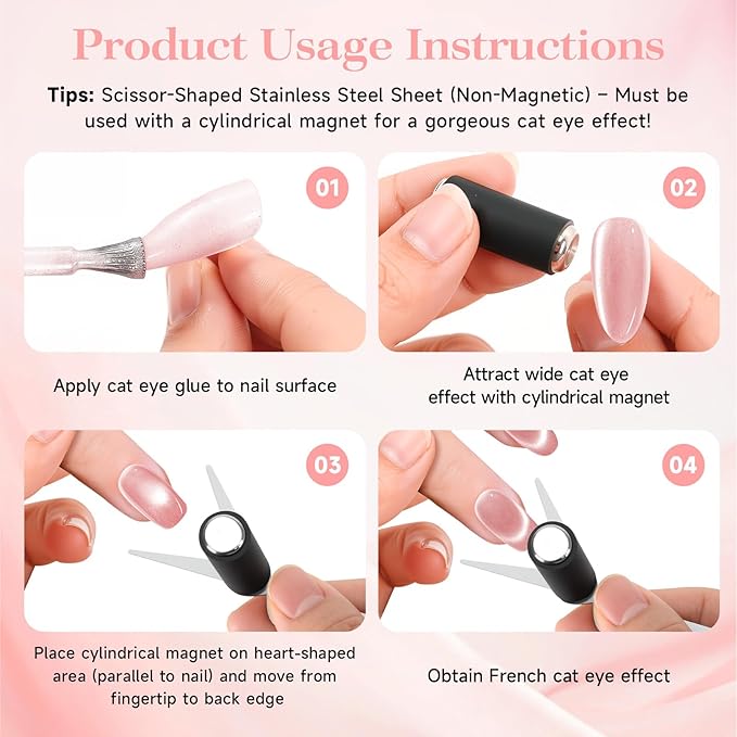 Cat Eye Magnet Set, 2 in 1 DIY Nail Accessory with French Effect, Suitable for Salons, Homes and Nail Studios