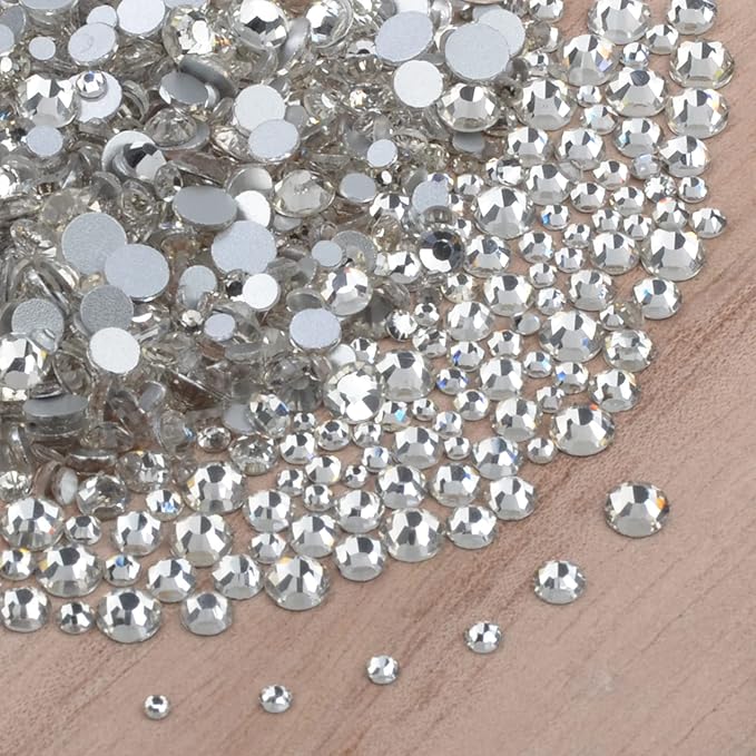 10000 Pieces Rhinestones 6 Sizes Round Crystal Glass Flat Back Rhinestones with 1Tweezers and 1Picking Pen for Nail Art Crafts Clothes Bags DIY (Clear)