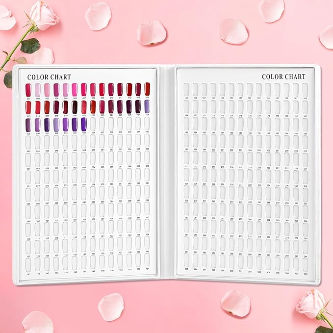 308 Colors Nail Swatches Book with 360 Nail Tips Professional Nail Color Chart Card Display Gel Polish Book Nail Painting Practice Design Board No Need Pasting, No Need Glue for Nail Salons