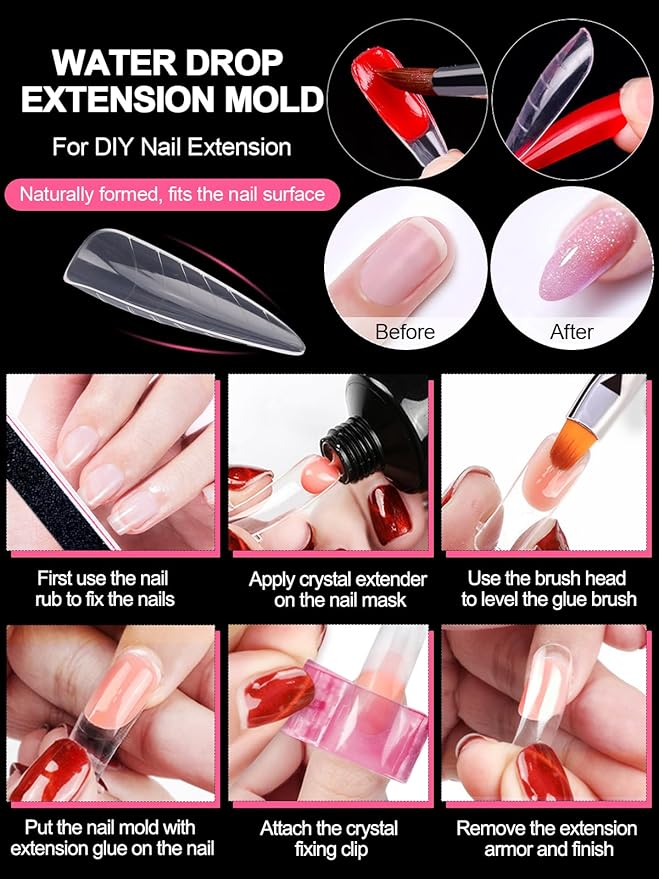 EBANKU 120Pcs Stiletto Extension Nail Molds - Clear Acrylic Nail Tips, Full Cover Reusable Nail Forms for Builder Nail Art Design Salon & DIY