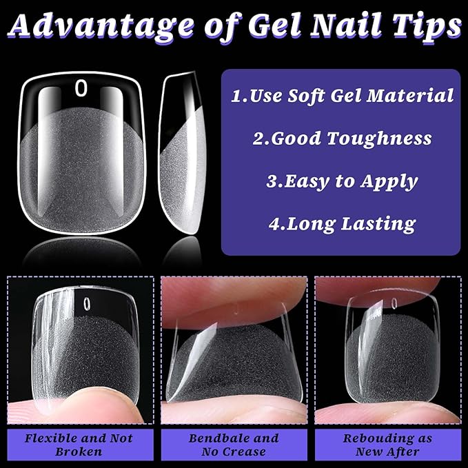 510pc Extra Short Square Nail Tips, Soft Gel Nail Tip Square Fake Nails Artificial Fingernail, 15 Sizes Full Cover Clear Press on Nail Short Acrylic Nails Tips for Nail Extension, Press Nails Making
