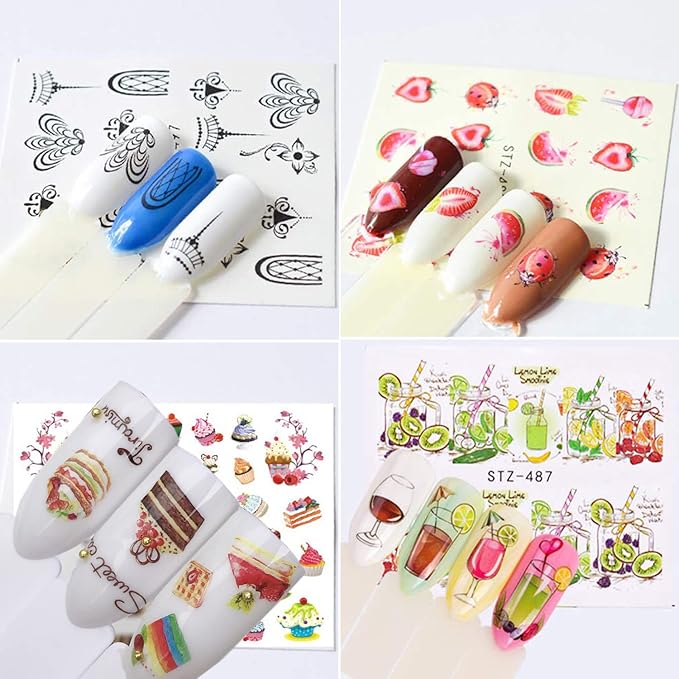 40 Sheets Fruits Nail Art Stickers, Holographic Water Transfer Nail Decals Design, Cake Fruit Ice Cream Nail Sticker Supplies for Women Girls Manicure Tips Charms Decoration Cute Acrylic Nails Decal