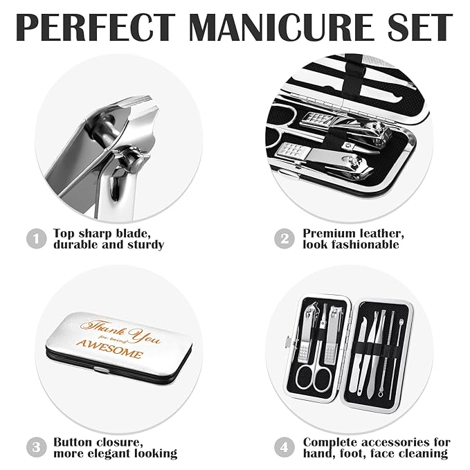 Therwen 24 Sets Mother's Day Gift Manicure Set Stainless Steel Nail Clippers 8 in 1 Grooming Nail Kit Employee Appreciation Gift Professional Pedicure Tool for Women Coworker Personal Care(White)