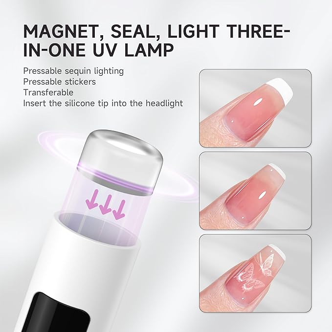 Handheld UV Nail Lamp for Gel Polish,Portable Mini Red Light with LED,Cordless Rechargeable USB Dryer,at-Home Manicure Salon Tool with Fingernail Curing,Nail Stamping & Cat Eye Magnet (White)