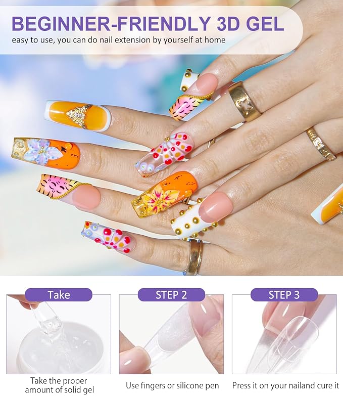 Clear 3D Nail Gel LEDSUUEI: 30g Solid Nail Glue Gel Non-Sticky Molding Gels for Nails White Sculpting U V LED Soak Off Gels for Carving
