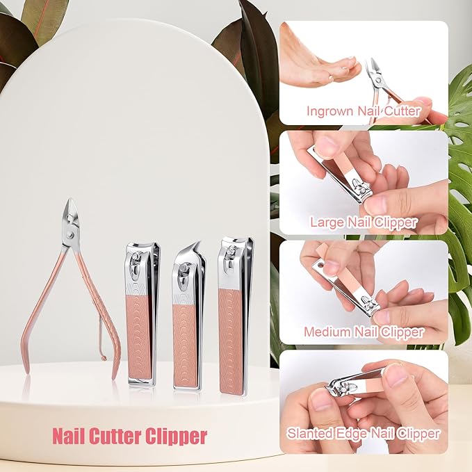 Manicure Set-Stainless Steel Nail Care Set-12 in 1 Professional Ingrown Toenail Clipper Grooming Tool-Pedicure Kit & Toe Nail Cutter-Men Gifts for Grandpa Dad Husband on Fathers Day (Rose Gold)