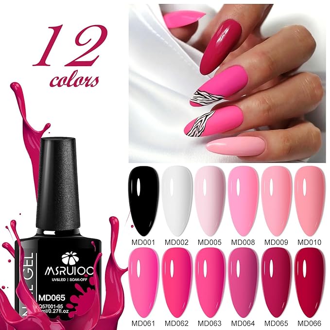 Nude Pink Gel Polish 12 Colors Gel Nail Polish Set Nail Polish Light Pink Baby Pink White Black Nail Art Design Manicure Kit Gifts for Women 8ml