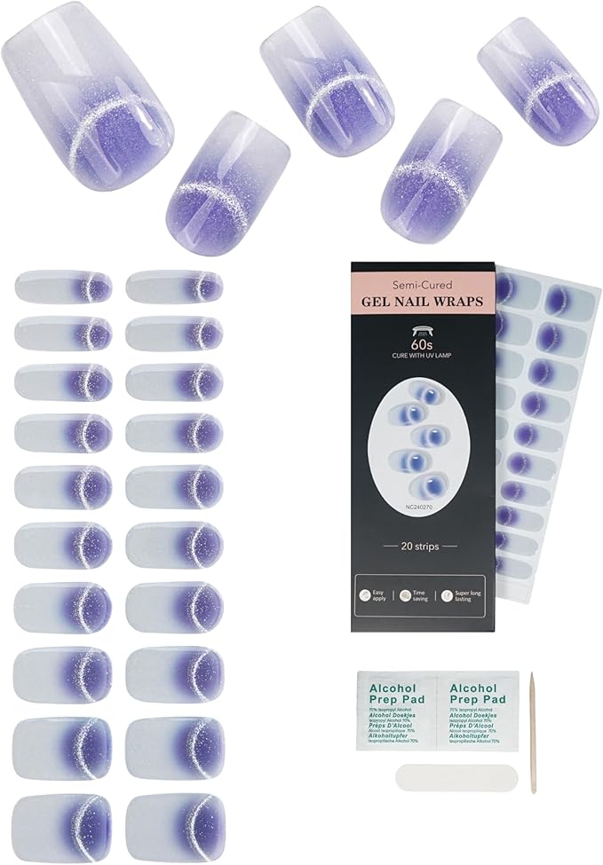 French-Inspired 20pcs Semi Cured Gel Nail Strips - Salon-Grade DIY Wraps with Glaze Texture, Easy Application, UV Light Required for Classic Nails