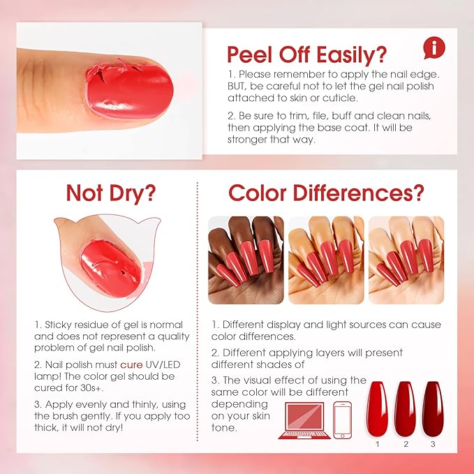 ROSALIND Red Gel Polish, 12 Colors Burgundy Glitter Red Nail Polish for Nail Art, Bloody Mary Collection Cherry Wine Colors Winter U V Gel Nail Polish Gift