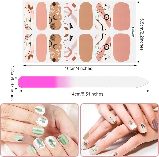 168 Pcs 12 Sheets Full Wraps Nail Polish Stickers Flower Print Self-Adhesive Nail Decal Strips with File Manicure Kits Colorful Flower Full Cover Decal Strips for Women DIY Decoration(Simple Style)