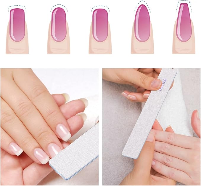 50 Pieces 150/150 Grit Rectangle Nail Files for Acrylic Nails, Reusable Buffing Nail Files Double Sided Emery Boards Manicure Tool