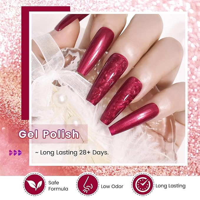 JODSONE 10ml Glitter Gel Nail Polish Set 6Colors Red Glitter Pink White Gel Polish All Seasons Neutral Soak off LED Lamp Manicure Set for Nail Art