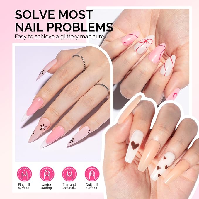 MelodySusie Builder Gel Nail Polish Set, Base Colors Nude Clear Pink 8 in 1 Nail Thickening Rubber Base Gel Polish,Soak Off UV Extension,Rhinestone Nail Glue in a Bottle Gift for Women 6 Colors