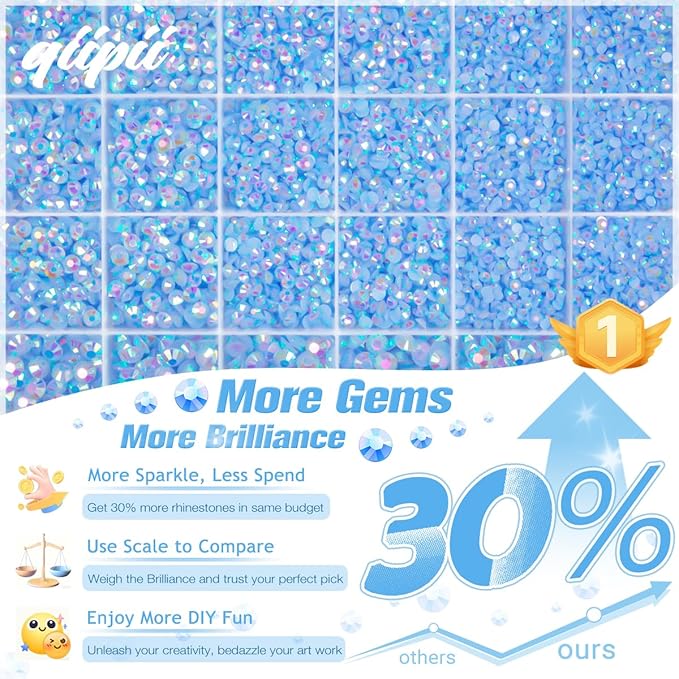 Light Blue AB Resin Rhinestones w B7000 Jewelry Glue for Bedazzling Crafting 2mm-6mm Flatback Jelly Stones Diamonds Gems Bedazzler Kit Charms for Nails Face Makeup Tumblers Bottles Crafts Shoes