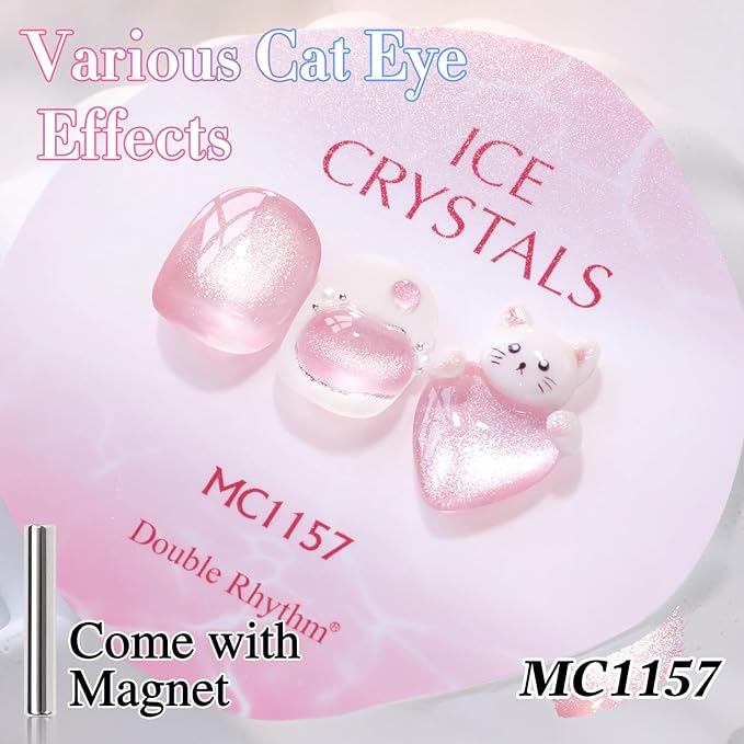 Double Rhythm 0.5 Oz Cat Eye Gel Polish with Magnet Same Color Same Bottle Holographic Glitter Shimmer Translucent Color Salon 15 ML Magnetic Nail Art (Purple Pink-MC1157)