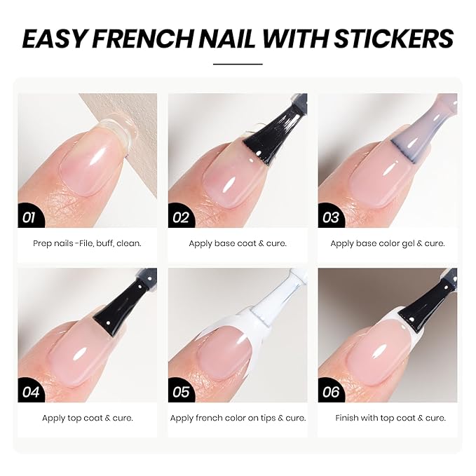 Beetles French Tip Gel Polish - Ink Snow Twins with Base Coat Top Coat, 2 Colors Black & White Gel Nail Polish Set, Soak Off UV LED French Nail Kit, Spring Nails Complete for Beginner & Professional
