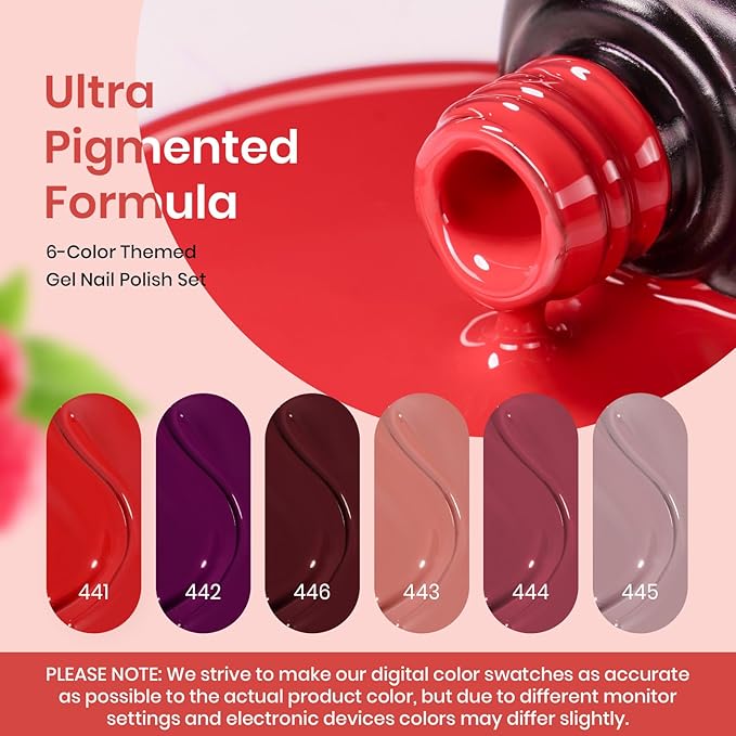 beetles Gel Polish Set - 6 Pcs Burgundy Red Purple Brown Nail Gel Polish Kit for Glamour, Wine Red Brown Lilac Sangria Gel Polish Soak Off UV LED Nail Lamp Spring
