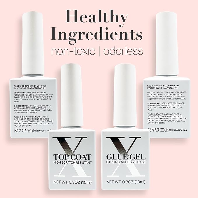 SXC Cosmetics French Tip Press On Nails Pink Series, Medium Square X-Pro Tips Starter Kit