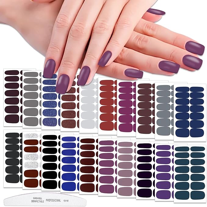 WOKOTO 20 Sheets 280 Pieces Dark Solid Nail Polish Strips For Women Solid Gel Nail Stickers Nail Polish Wraps Black Nail Stickers Full Nail Wraps Stick On Nails Polish Stickers Press On Gel Nails