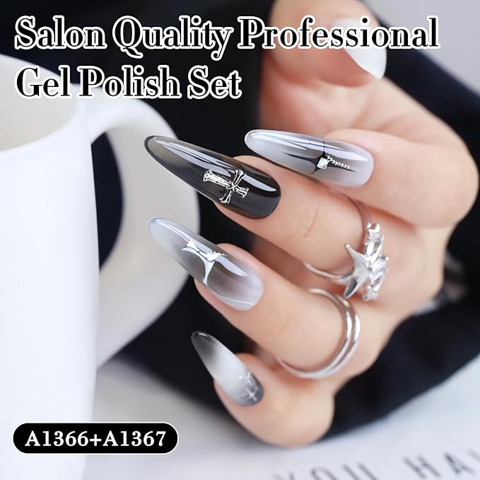 Double Rhythm 2 Pcs 0.50 OZ Gel Polish Hema Free Same Color Same Bottle Translucent Neutral Natural Milky 15 ML Jelly UV Polish Art DIY at Home (Black White-C1366+C1367)