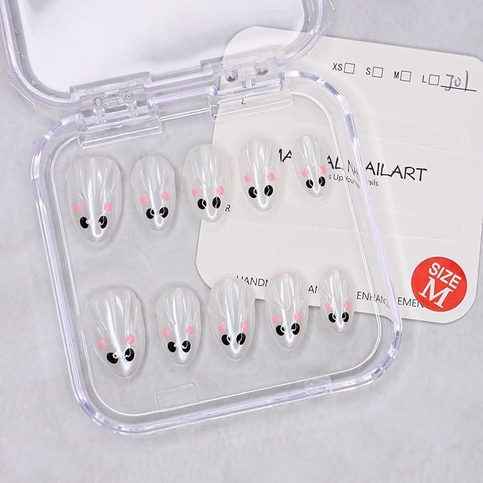 Halloween Handmade Press on Nails Cute Short Almond False Nails Water Ripple Designs Full Cover Thick and Muti-Layer Gel Acrylic Nails Stick on Nails for Women Nail Art (Size M)