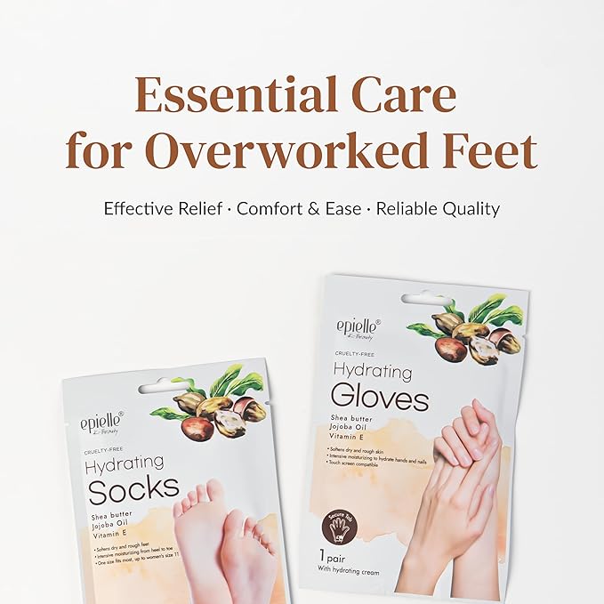 Epielle Hydrating Foot Mask 6 Pairs, Relieve and Soften with Shea Butter & Jojoba Oil, Deep Moisturizing Socks for Dry, Cracked Feet, Self Care Gifts for Women, Spa Kit, Stocking Stuffers (Pack of 2)