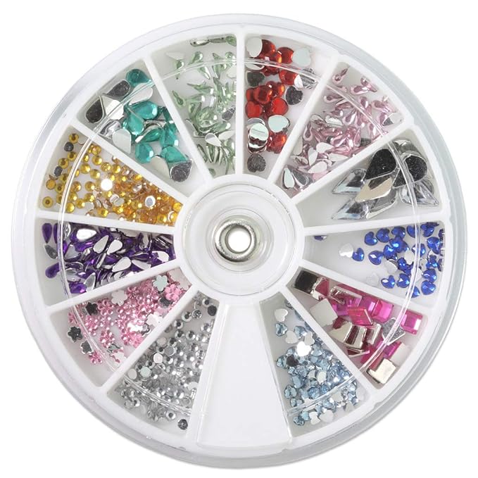 Nail Art Rhinestones Fake Pearl Gems Jewelry Decorations Manicure Wheel (5 Wheels, Large Multi Color)