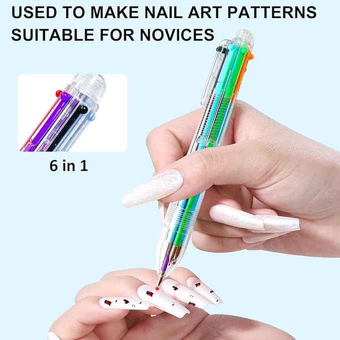 Nail Dotting Pen Nail Art 6 in 1 Dotting Tools in Ballpoint Pen Design Nail Art Kit, Nail Art Tip Dot Paint Manicure Kit, Stylus for Watercolor Paper, Tracing Paper-NAT259