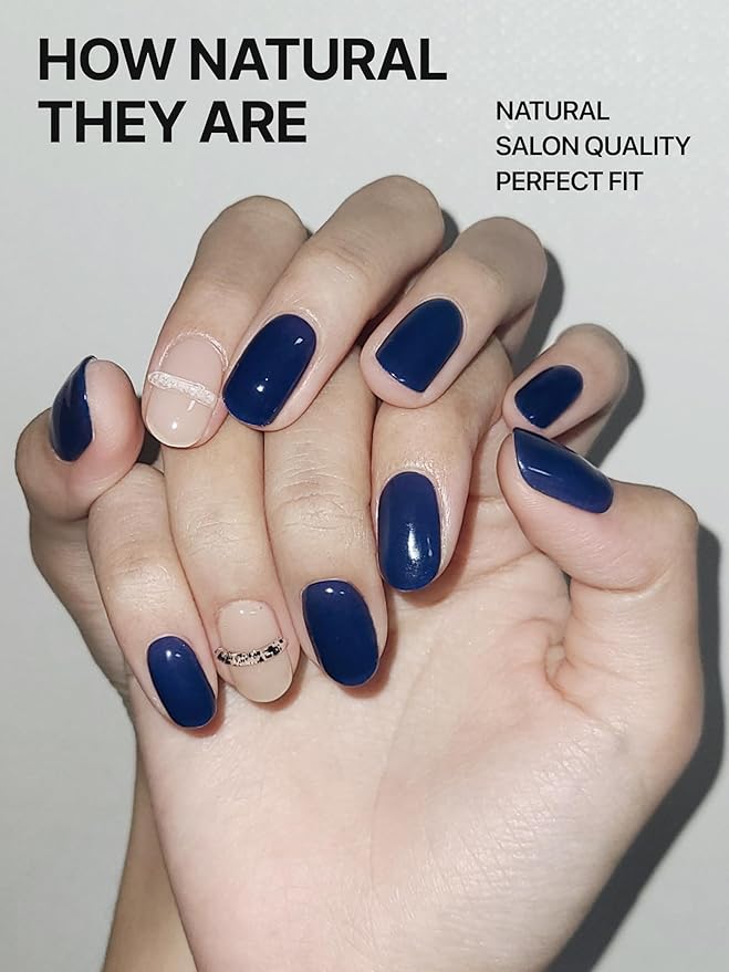 UUUUUU Semi Cured Gel Nail Strips | Salon-Quality | UV Free Gel Nail Wraps for Women | Easy Peel&Stick | Long-Lasting up to 14 Days | 28 Strips Set+File & Wipes | Gift-Ready (UGN089-Midnight)
