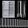 240PCS No C Curve Clear nail tips for Acrylic Nails Professional, XL Extra Long Square Flat, Half Cover Straight Tapered Square French Fake nail tips for Nail Salons Home DIY 12 Sizes
