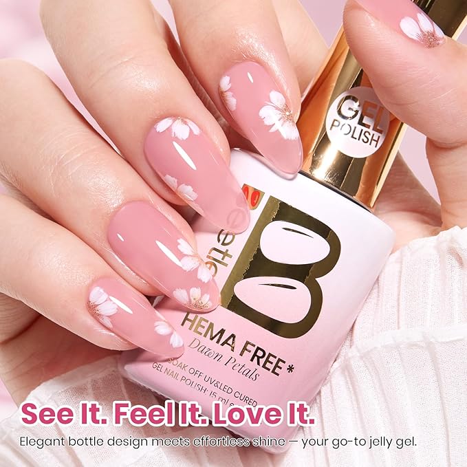 Beetles Dawn Petals Nude Pink Gel Nail Polish - 15ML Neutral Jelly Nude Pink Nail Polish Base Color Nail Concealer Sheer Translucent Soak Off UV French Nail Art Salon DIY Manicure Gift for Women