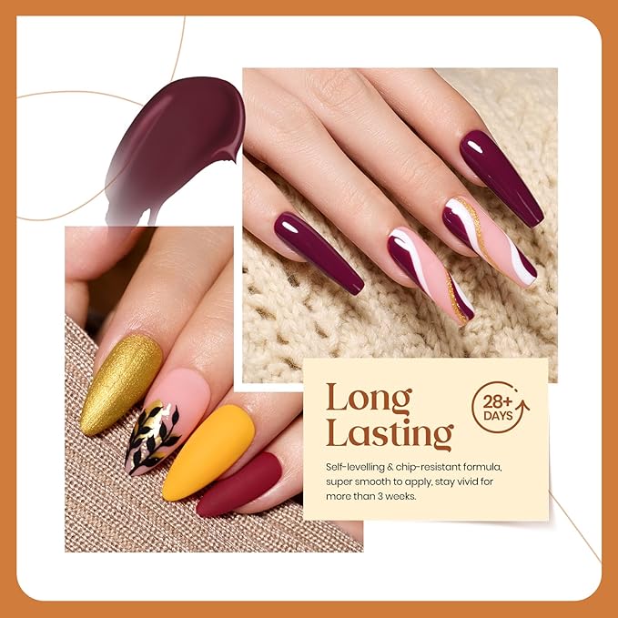 beetles Gel Polish Set Gel Nail Polish 6 Colors Burgundy Brown Yellow Glitter Orange Gold Nail Polish UV LED Nail Lamp Home DIY Manicure Nail Art Gift for Women Golden Blessing