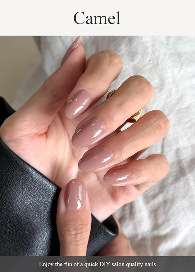 Semi Cured Gel Nail Strips (Camel), 20 Pcs Gel Nail Wraps, Stickers, Salon Quality, Long Lasting, Works With Any UV Lamps