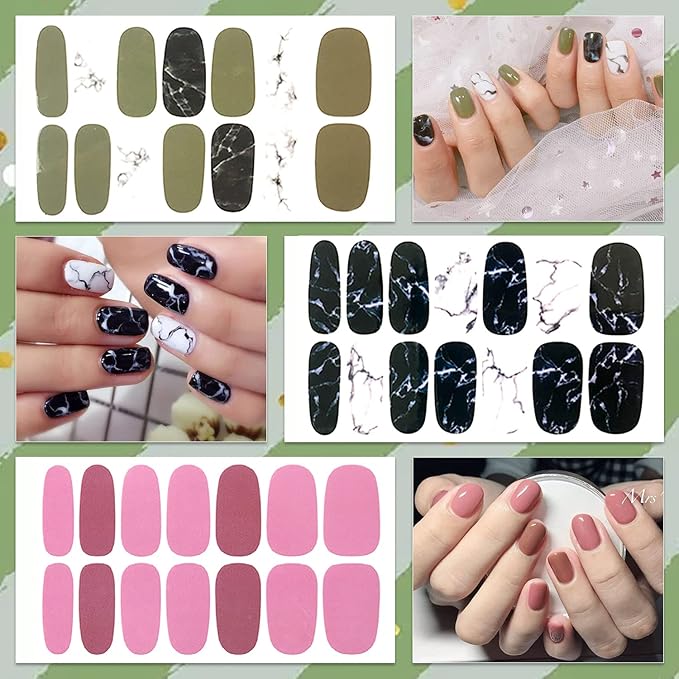 WOKOTO 16 Sheets Gradient Nail Polish Strips For Women Gel Nails Full Nail Wraps Strips, Marble Nail Polish Stickers For Acrylic Nails Polish Decals For Nail Art Gel Strips Stickers For Girls