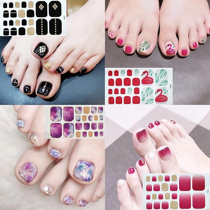 DANNEASY 20 Sheets Toe Nail Stickers Full Nail Wraps Self Adhesive Toenail Polish Strips Toes Nail Stickers Toenail Stickers Polish Manicure Sticker with Nail File, Cuticle Stick