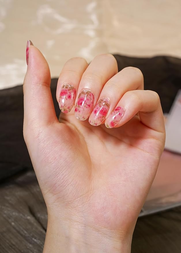 Semi Cured Gel Nail Strips, 20Pcs Long Lasting Salon Quality Wraps, Easy Apply & Remove Gel Nail Stickers with UV Light (Crystal Rose Manor Pink)