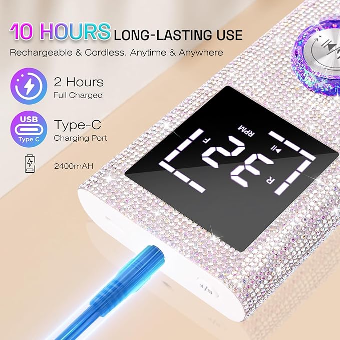 Electric Nail Drill File Machine: Professional 45000RPM Cordless Nail Tool with Stepless Speed Knob for Acrylic Gel Dip Powder Nails, Portable Manicure Pedicure Kit for Home Salon Use