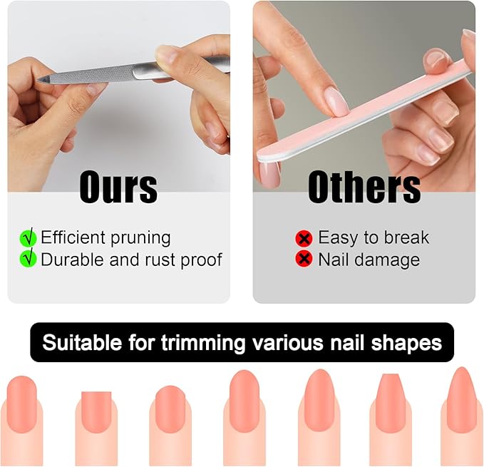 2pcs Metal Nail File, Double-Sided Precision Diamond Nail File, Stainless Steel Nails Files for Family Salons or Travel Trimming and Polishing Natural Acrylic Fingernail Toenail Files