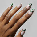 Harry Potter™ x Glamnetic Press On Nails - Parseltongue™ | Semi-Transparent Green Snake Graphic French Tip Short Almond Nails in a Chrome & Glossy Finish | 15 Sizes - 30 Nail Kit with Glue